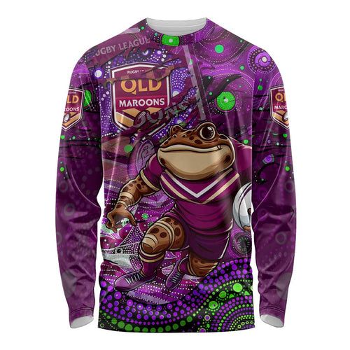 Personalised Mascot Queensland Maroons Rugby Long Sleeve Shirt Aboriginal Galaxy