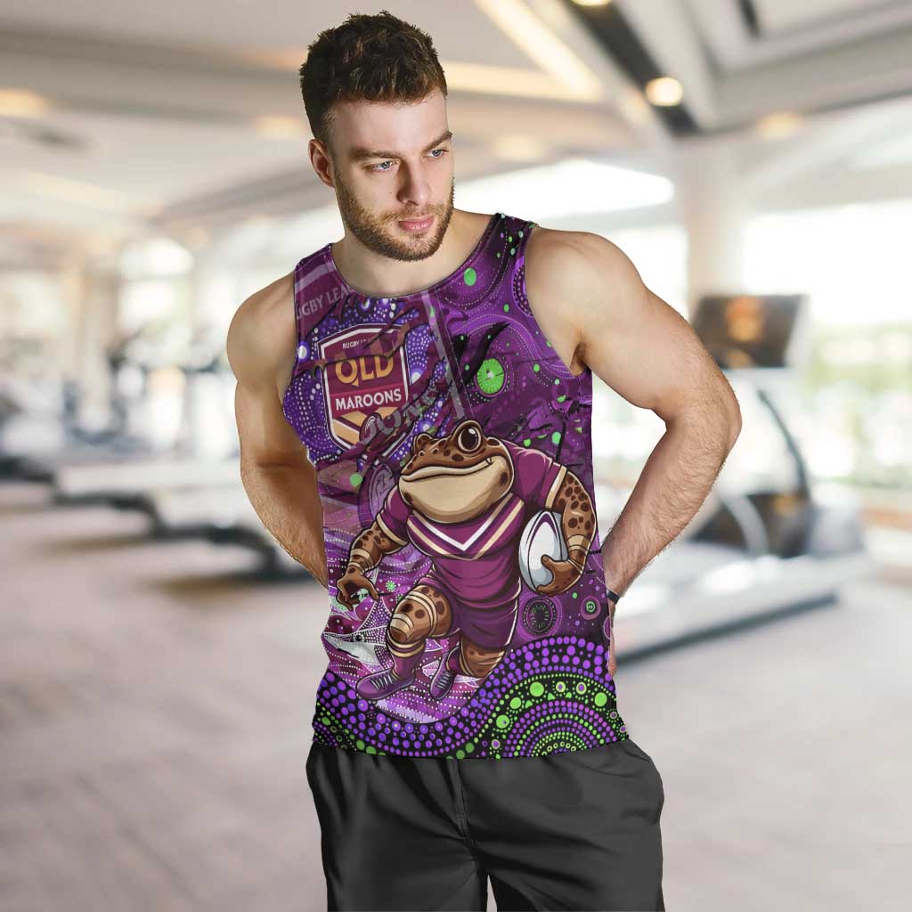 Personalised Mascot Queensland Maroons Rugby Men Tank Top Aboriginal Galaxy