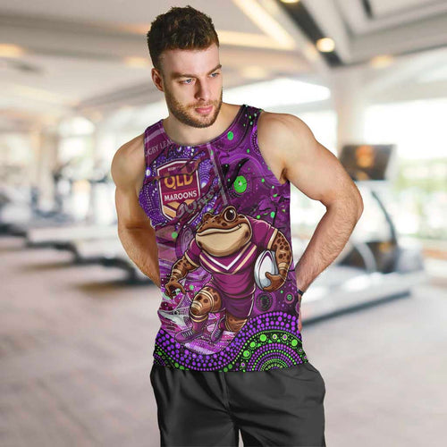 Personalised Mascot Queensland Maroons Rugby Men Tank Top Aboriginal Galaxy