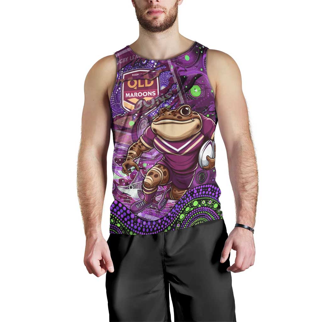 Personalised Mascot Queensland Maroons Rugby Men Tank Top Aboriginal Galaxy