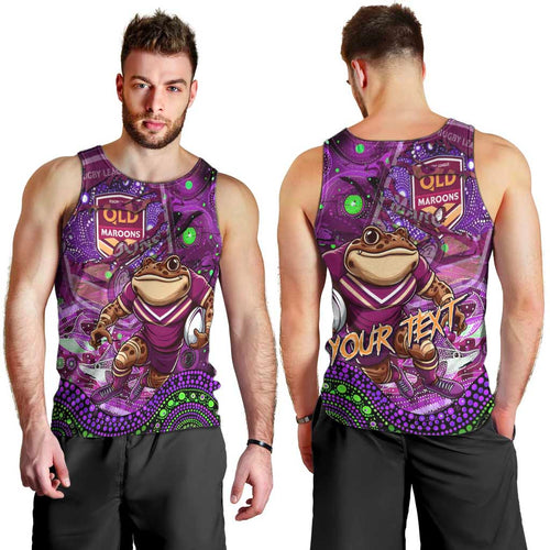 Personalised Mascot Queensland Maroons Rugby Men Tank Top Aboriginal Galaxy