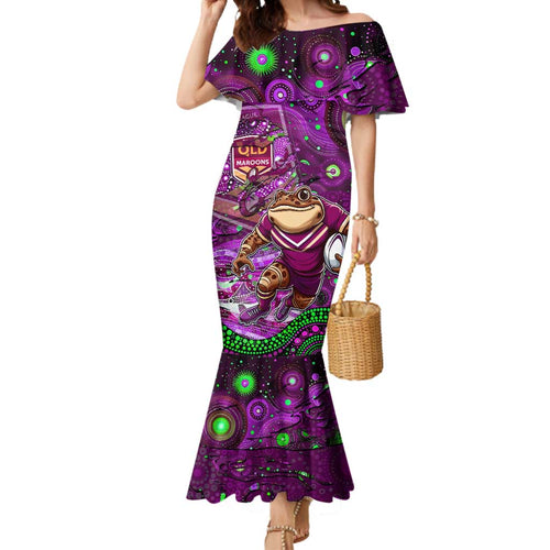 Personalised Mascot Queensland Maroons Rugby Mermaid Dress Aboriginal Galaxy