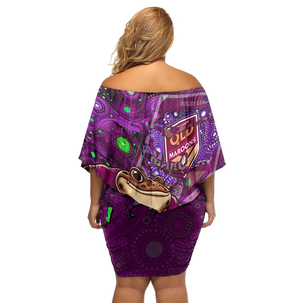 Personalised Mascot Queensland Maroons Rugby Off Shoulder Short Dress Aboriginal Galaxy
