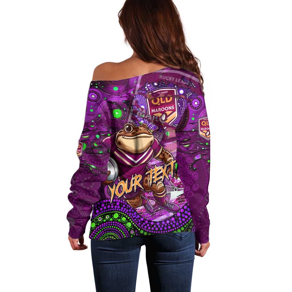Personalised Mascot Queensland Maroons Rugby Off Shoulder Sweater Aboriginal Galaxy
