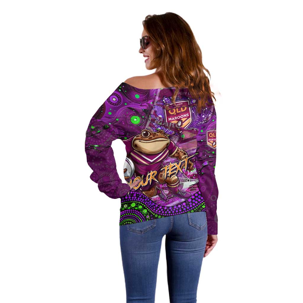 Personalised Mascot Queensland Maroons Rugby Off Shoulder Sweater Aboriginal Galaxy