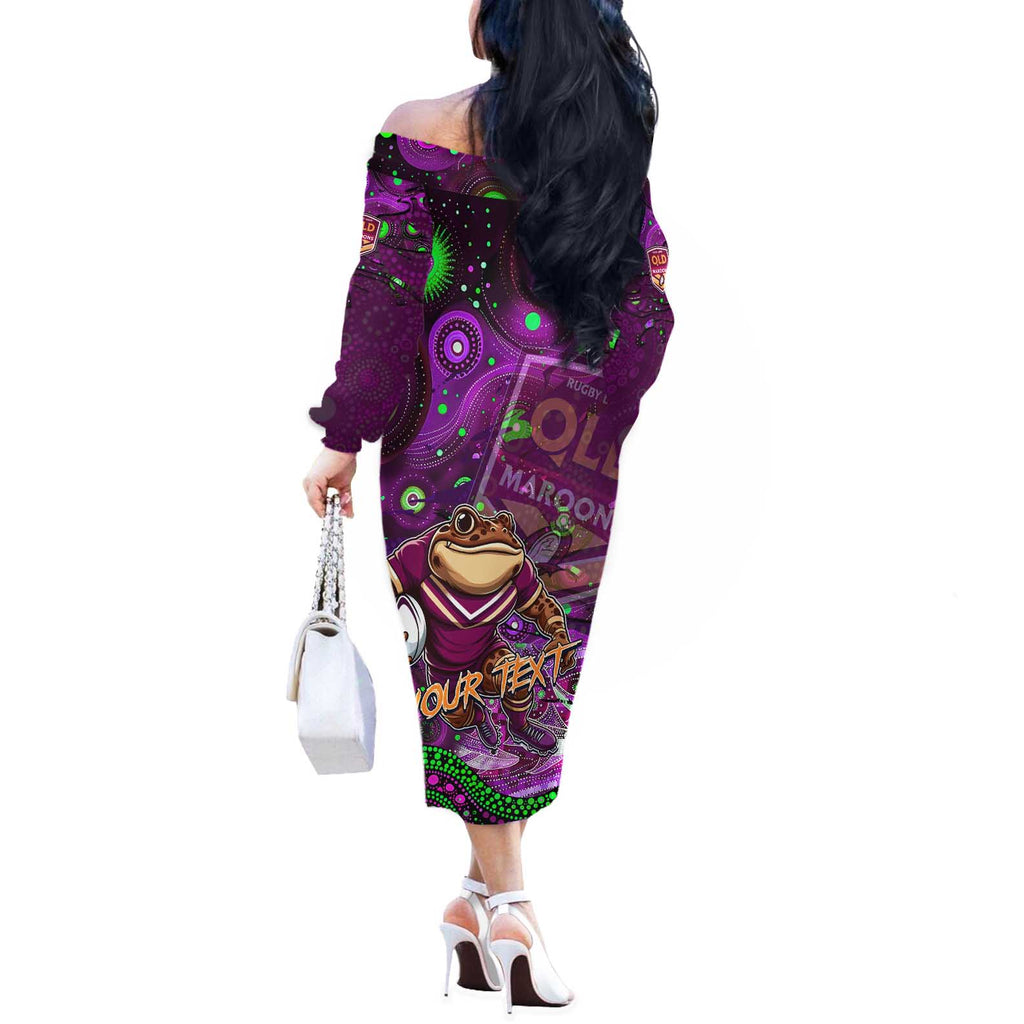 Personalised Mascot Queensland Maroons Rugby Off The Shoulder Long Sleeve Dress Aboriginal Galaxy