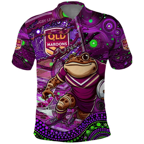Personalised Mascot Queensland Maroons Rugby Polo Shirt Aboriginal Galaxy