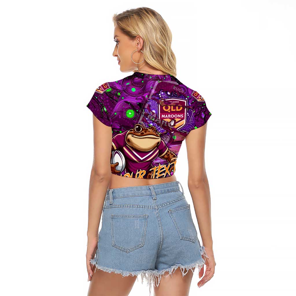 Personalised Mascot Queensland Maroons Rugby Raglan Cropped T Shirt Aboriginal Galaxy