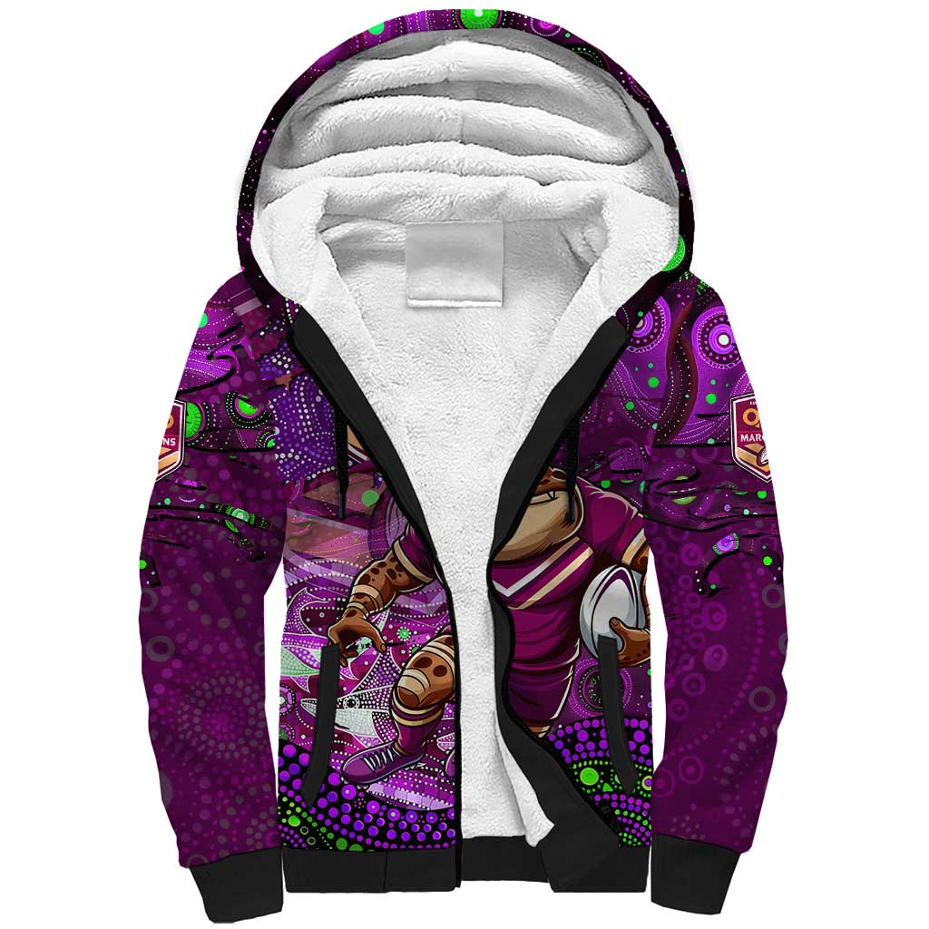 Personalised Mascot Queensland Maroons Rugby Sherpa Hoodie Aboriginal Galaxy