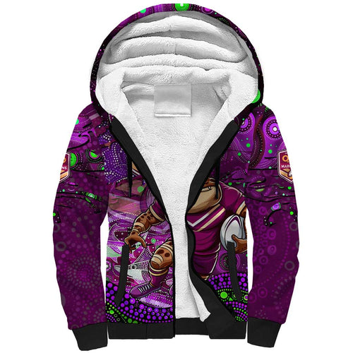 Personalised Mascot Queensland Maroons Rugby Sherpa Hoodie Aboriginal Galaxy