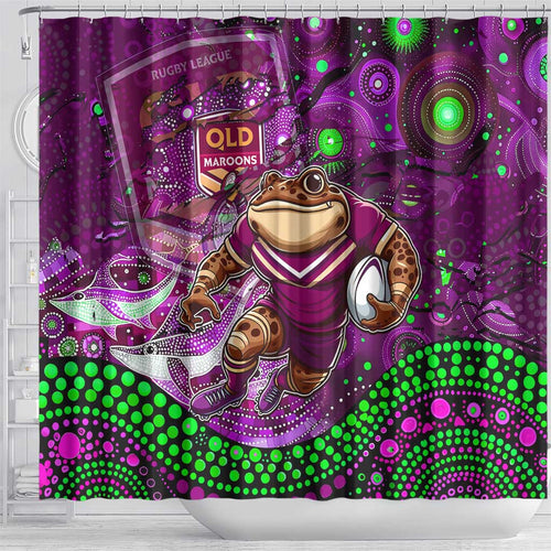 Mascot Queensland Maroons Rugby Shower Curtain Aboriginal Galaxy