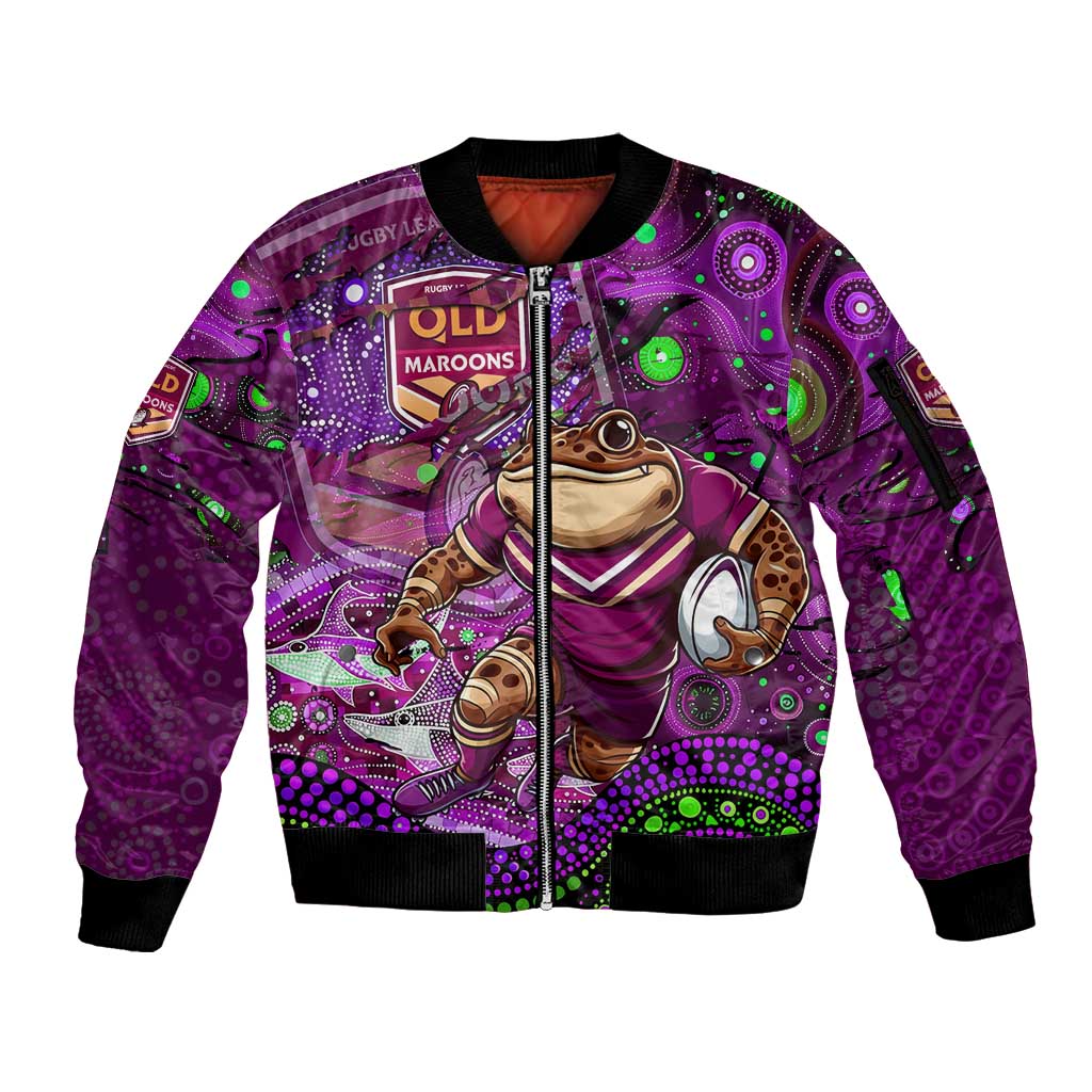 Personalised Mascot Queensland Maroons Rugby Sleeve Zip Bomber Jacket Aboriginal Galaxy