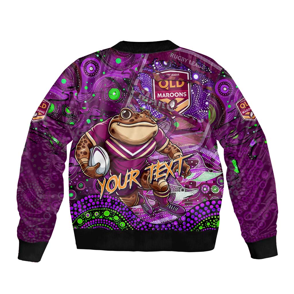 Personalised Mascot Queensland Maroons Rugby Sleeve Zip Bomber Jacket Aboriginal Galaxy