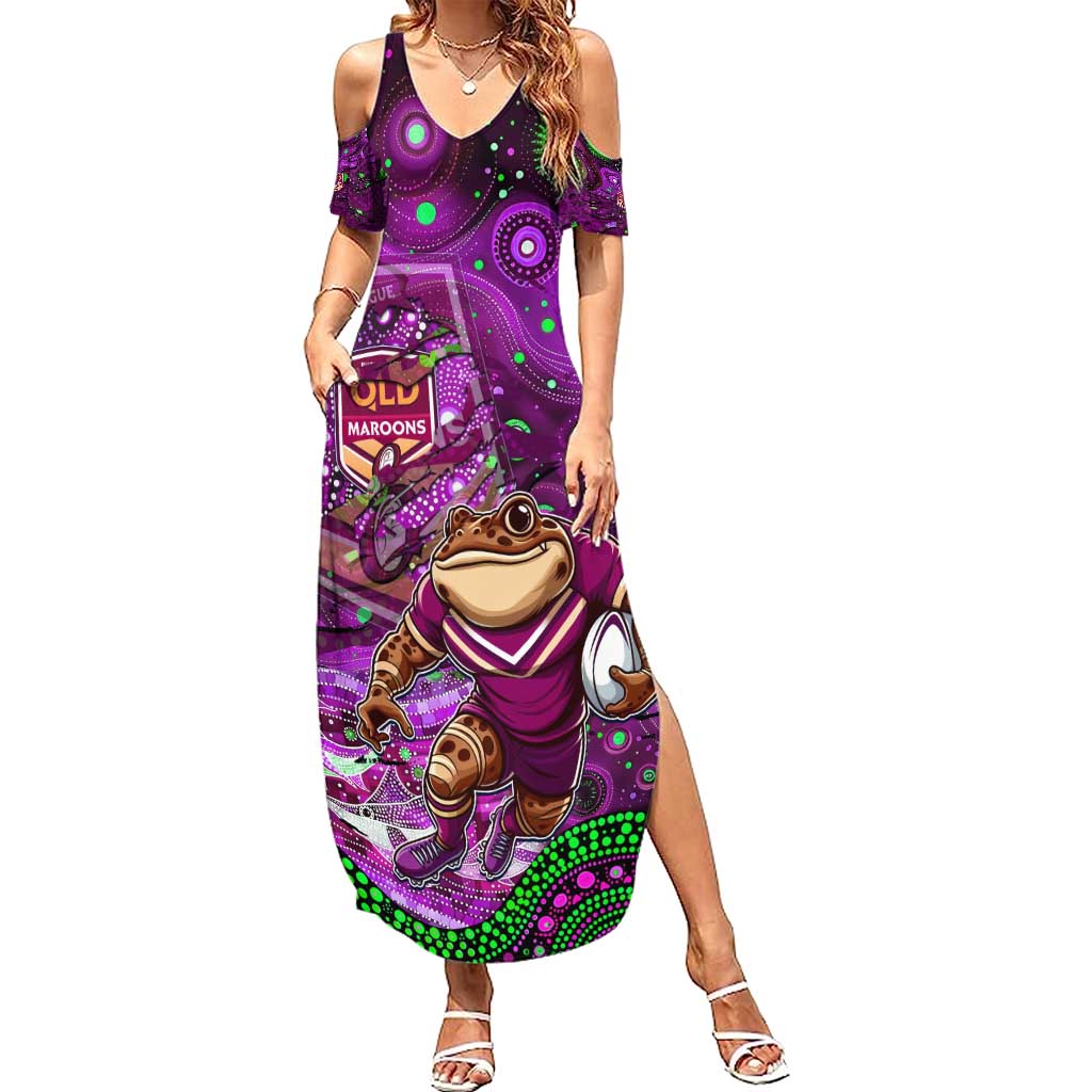 Personalised Mascot Queensland Maroons Rugby Summer Maxi Dress Aboriginal Galaxy