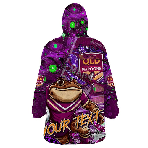 Personalised Mascot Queensland Maroons Rugby Wearable Blanket Hoodie Aboriginal Galaxy