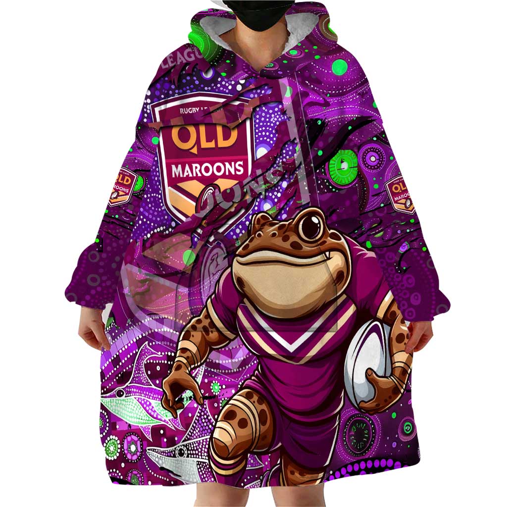 Personalised Mascot Queensland Maroons Rugby Wearable Blanket Hoodie Aboriginal Galaxy
