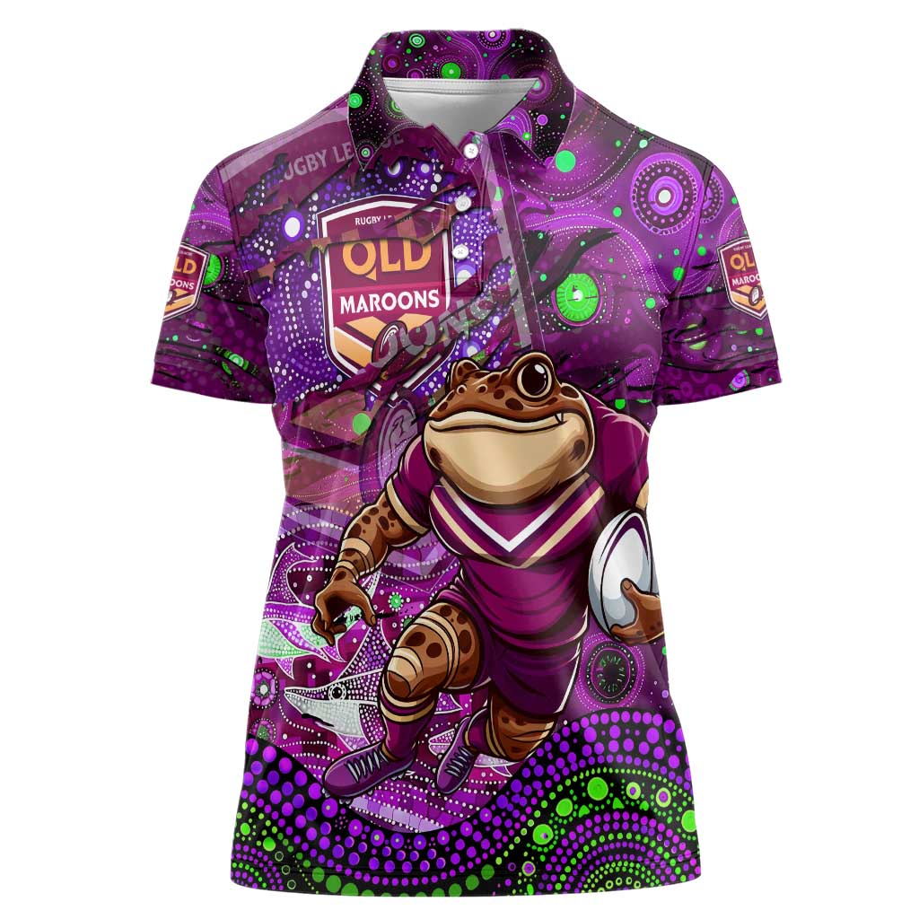 Personalised Mascot Queensland Maroons Rugby Women Polo Shirt Aboriginal Galaxy
