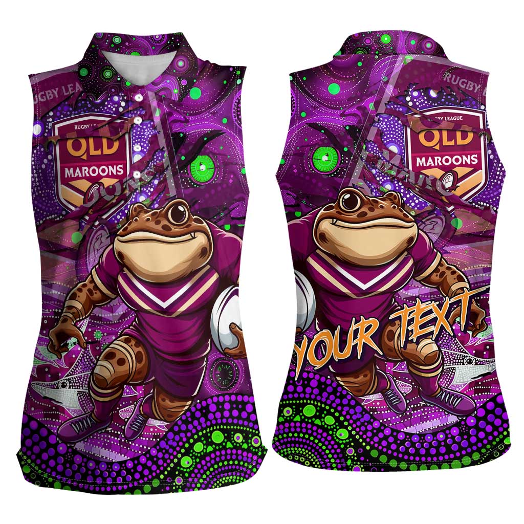 Personalised Mascot Queensland Maroons Rugby Women Sleeveless Polo Shirt Aboriginal Galaxy