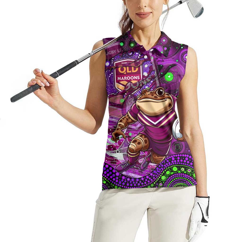 Personalised Mascot Queensland Maroons Rugby Women Sleeveless Polo Shirt Aboriginal Galaxy