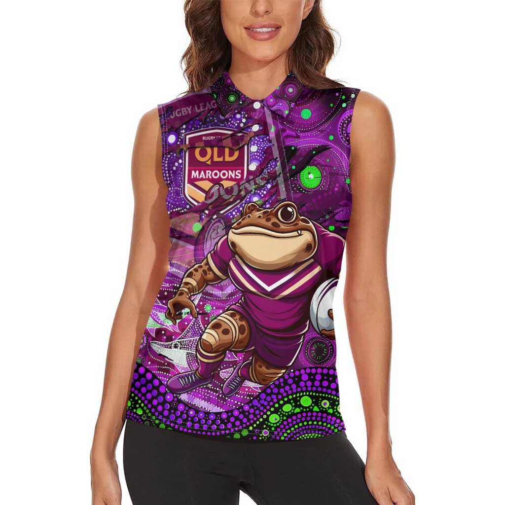 Personalised Mascot Queensland Maroons Rugby Women Sleeveless Polo Shirt Aboriginal Galaxy