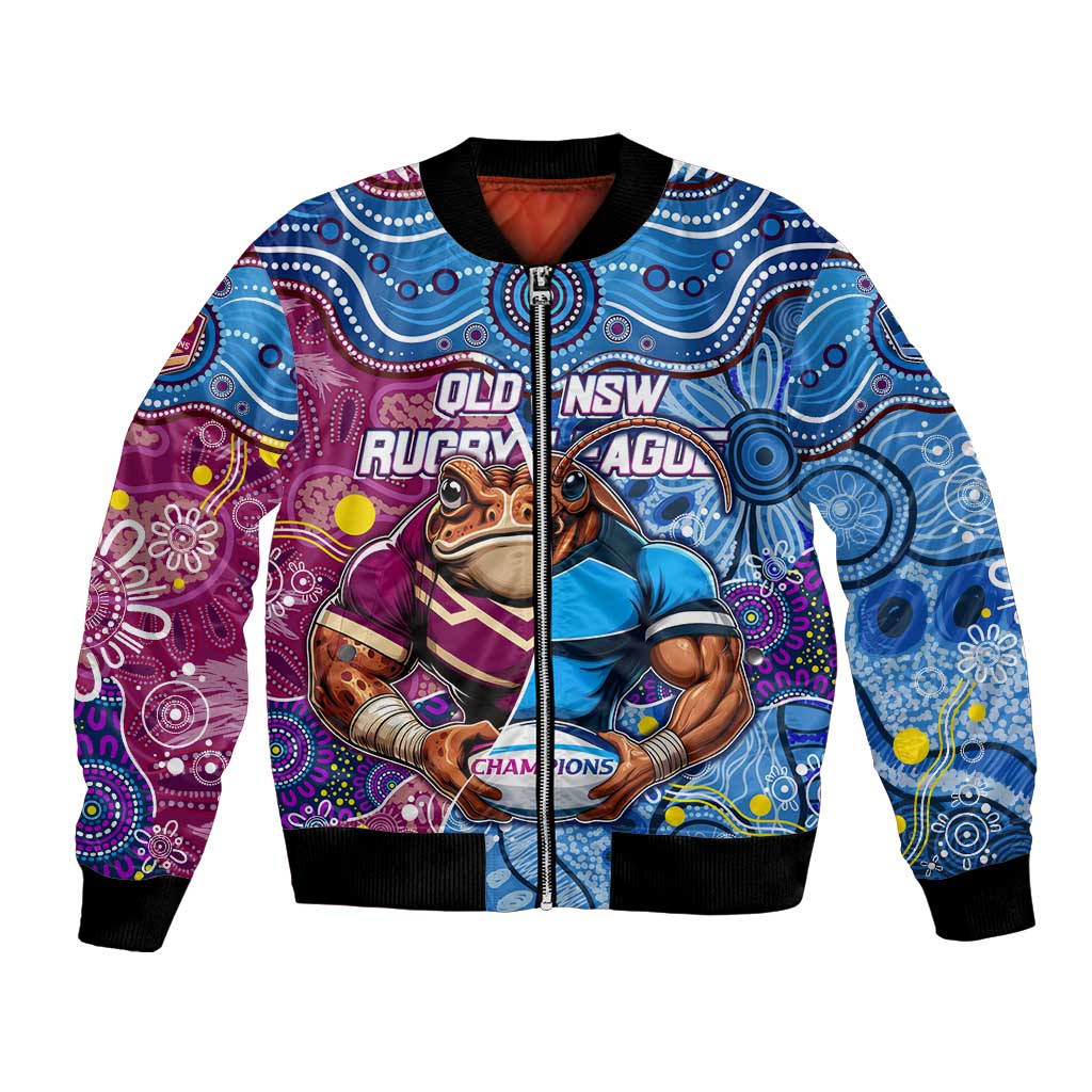 Custom Blues Cockroaches And Maroons Cane Toads Bomber Jacket State of Origin Aboriginal