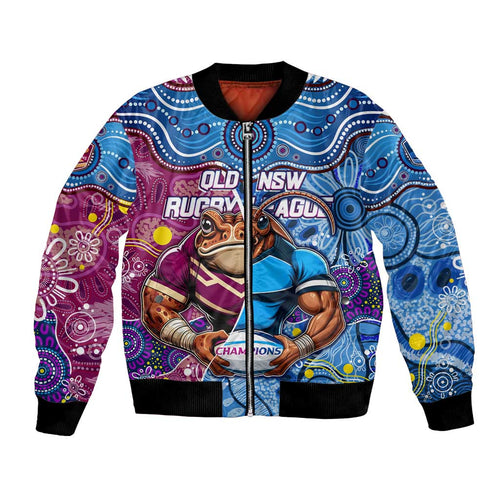 Custom Blues Cockroaches And Maroons Cane Toads Bomber Jacket State of Origin Aboriginal