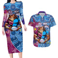 Custom Blues Cockroaches And Maroons Cane Toads Couples Matching Long Sleeve Bodycon Dress and Hawaiian Shirt State of Origin Aboriginal
