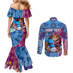 Custom Blues Cockroaches And Maroons Cane Toads Couples Matching Mermaid Dress and Long Sleeve Button Shirt State of Origin Aboriginal