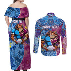 Custom Blues Cockroaches And Maroons Cane Toads Couples Matching Off Shoulder Maxi Dress and Long Sleeve Button Shirt State of Origin Aboriginal
