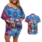 Custom Blues Cockroaches And Maroons Cane Toads Couples Matching Off Shoulder Short Dress and Hawaiian Shirt State of Origin Aboriginal