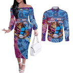 Custom Blues Cockroaches And Maroons Cane Toads Couples Matching Off The Shoulder Long Sleeve Dress and Long Sleeve Button Shirt State of Origin Aboriginal