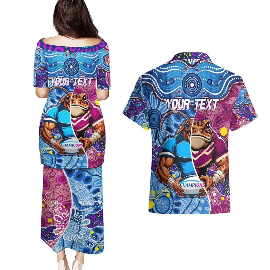 Custom Blues Cockroaches And Maroons Cane Toads Couples Matching Puletasi and Hawaiian Shirt State of Origin Aboriginal