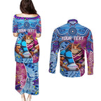 Custom Blues Cockroaches And Maroons Cane Toads Couples Matching Puletasi and Long Sleeve Button Shirt State of Origin Aboriginal