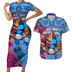 Custom Blues Cockroaches And Maroons Cane Toads Couples Matching Short Sleeve Bodycon Dress and Hawaiian Shirt State of Origin Aboriginal