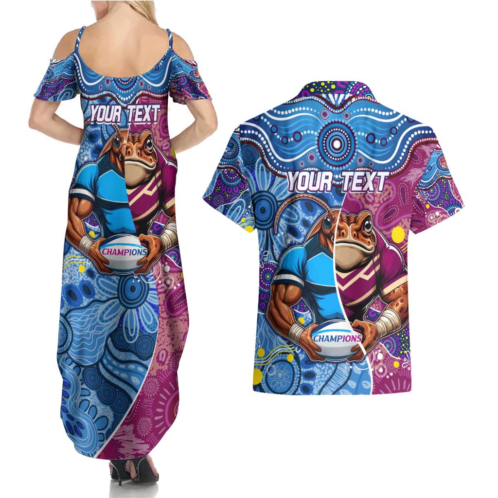 Custom Blues Cockroaches And Maroons Cane Toads Couples Matching Summer Maxi Dress and Hawaiian Shirt State of Origin Aboriginal