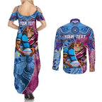 Custom Blues Cockroaches And Maroons Cane Toads Couples Matching Summer Maxi Dress and Long Sleeve Button Shirt State of Origin Aboriginal