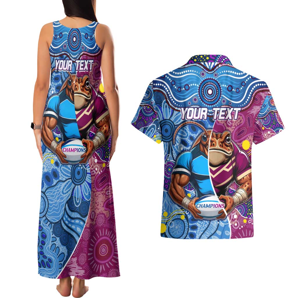 Custom Blues Cockroaches And Maroons Cane Toads Couples Matching Tank Maxi Dress and Hawaiian Shirt State of Origin Aboriginal