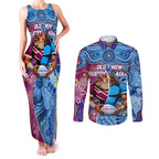 Custom Blues Cockroaches And Maroons Cane Toads Couples Matching Tank Maxi Dress and Long Sleeve Button Shirt State of Origin Aboriginal