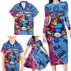 Custom Blues Cockroaches And Maroons Cane Toads Family Matching Long Sleeve Bodycon Dress and Hawaiian Shirt State of Origin Aboriginal
