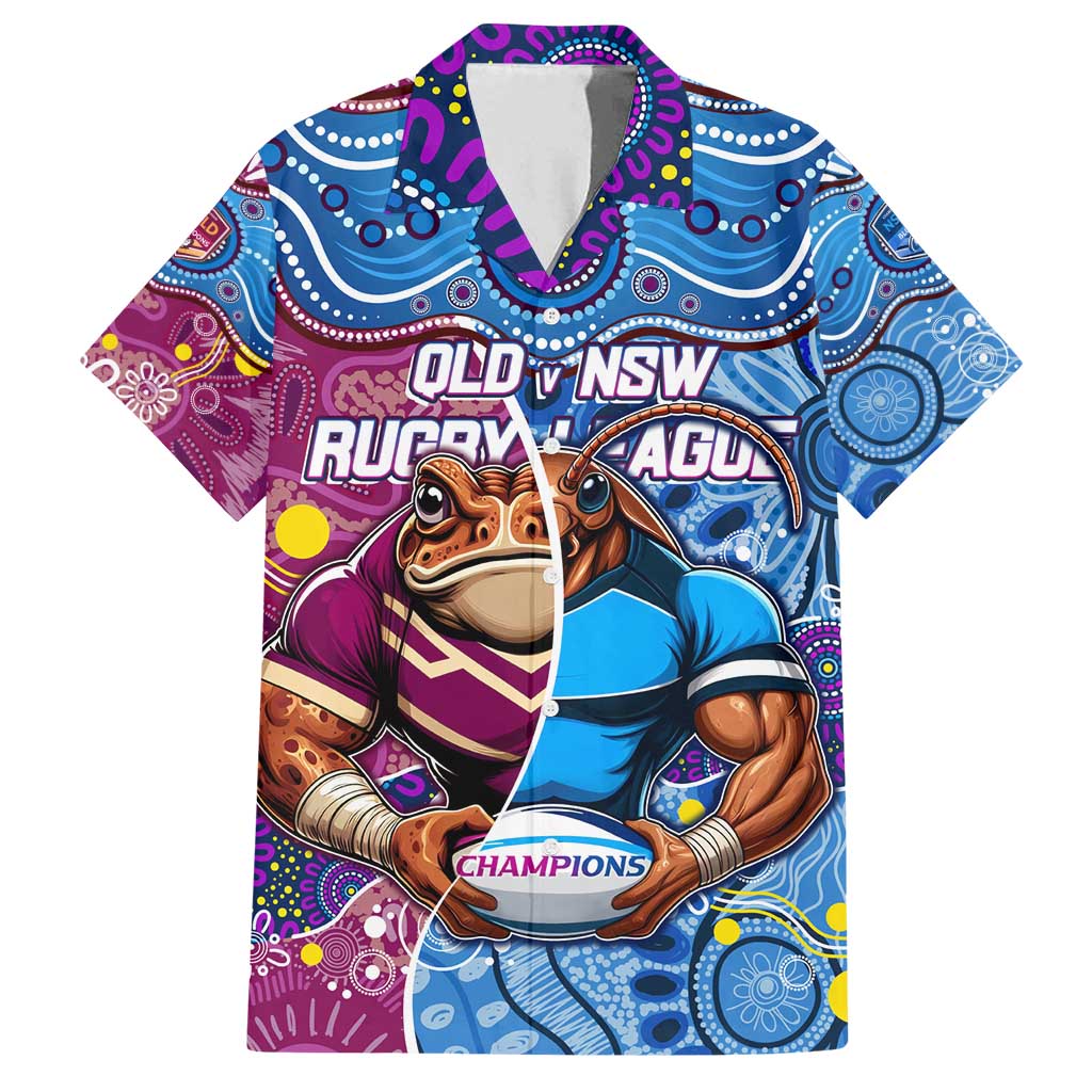 Custom Blues Cockroaches And Maroons Cane Toads Family Matching Long Sleeve Bodycon Dress and Hawaiian Shirt State of Origin Aboriginal