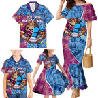 Custom Blues Cockroaches And Maroons Cane Toads Family Matching Mermaid Dress and Hawaiian Shirt State of Origin Aboriginal