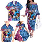 Custom Blues Cockroaches And Maroons Cane Toads Family Matching Off The Shoulder Long Sleeve Dress and Hawaiian Shirt State of Origin Aboriginal