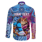 Custom Blues Cockroaches And Maroons Cane Toads Family Matching Off The Shoulder Long Sleeve Dress and Hawaiian Shirt State of Origin Aboriginal