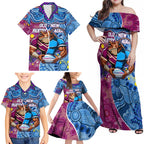 Custom Blues Cockroaches And Maroons Cane Toads Family Matching Off Shoulder Maxi Dress and Hawaiian Shirt State of Origin Aboriginal