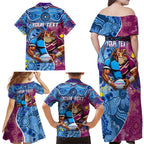 Custom Blues Cockroaches And Maroons Cane Toads Family Matching Off Shoulder Maxi Dress and Hawaiian Shirt State of Origin Aboriginal