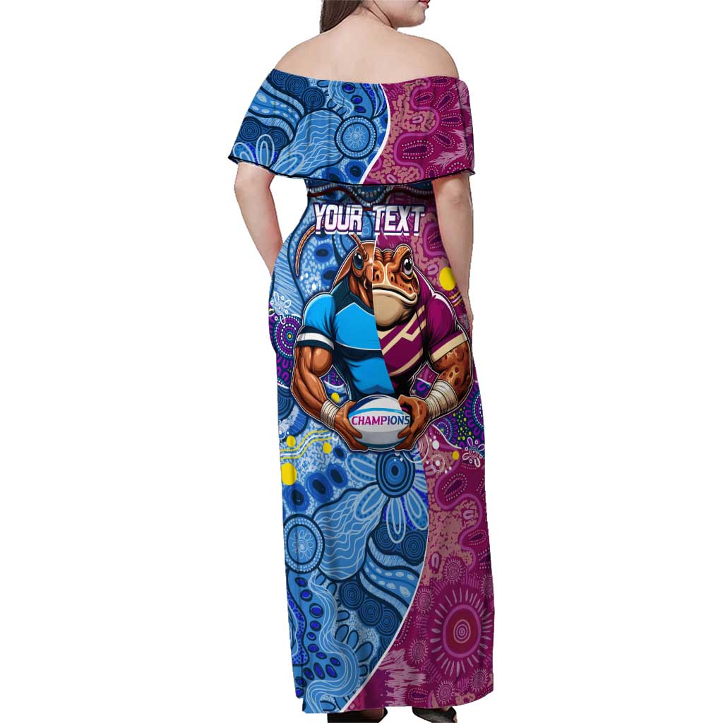Custom Blues Cockroaches And Maroons Cane Toads Family Matching Off Shoulder Maxi Dress and Hawaiian Shirt State of Origin Aboriginal