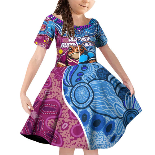 Custom Blues Cockroaches And Maroons Cane Toads Family Matching Off Shoulder Short Dress and Hawaiian Shirt State of Origin Aboriginal