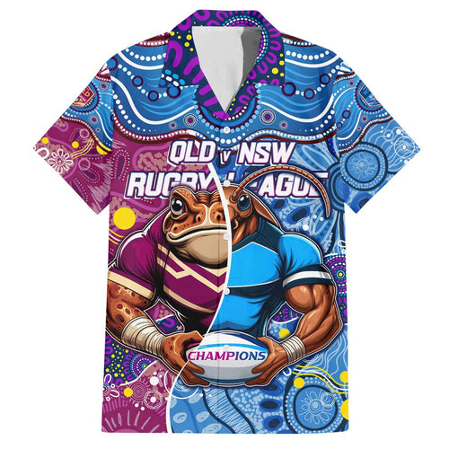 Custom Blues Cockroaches And Maroons Cane Toads Family Matching Off Shoulder Short Dress and Hawaiian Shirt State of Origin Aboriginal