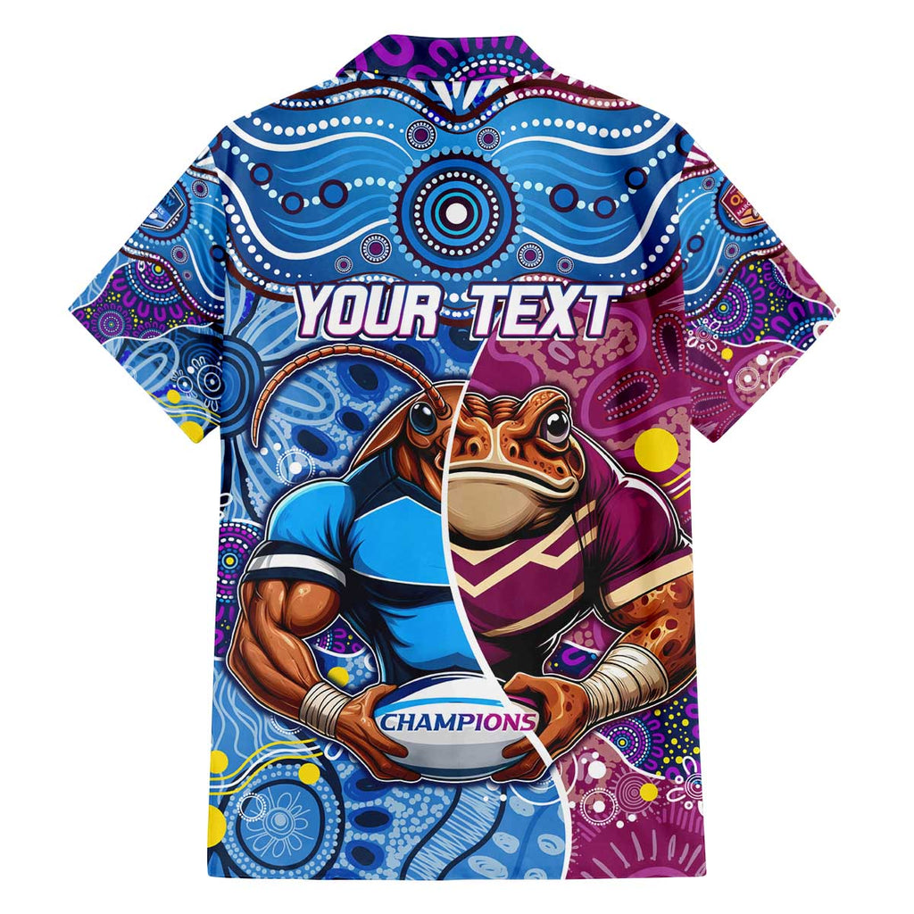 Custom Blues Cockroaches And Maroons Cane Toads Family Matching Off Shoulder Short Dress and Hawaiian Shirt State of Origin Aboriginal