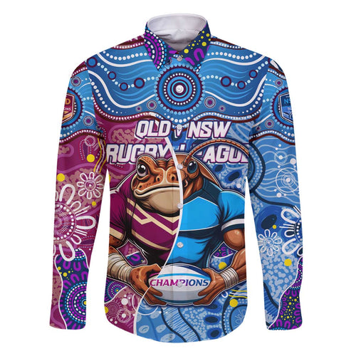 Custom Blues Cockroaches And Maroons Cane Toads Family Matching Off Shoulder Short Dress and Hawaiian Shirt State of Origin Aboriginal